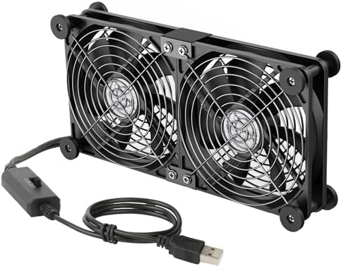 ELUTENG Dual AC USB Computer Fan 140mm USB Fans for Cooling 3 Speed Control 12V Computer Fan with AC Plug for Laptop Receiver DVR PlayStation Xbox Desk Computer Cabinet Cooling