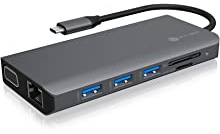 ICY BOX USB-C Docking Station (12-in-1) für 3 Monitore (2x HDMI & 1x VGA), 4-fach USB 3.0 HUB, 100W Power Delivery, Gigabit Ethernet, Kartenleser, IB-DK4070-CPD