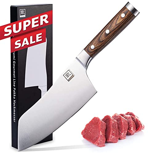 zayiko Hackmesser 19,00 cm Klinge I Scharfes Küchenmesser und Profi Kochmesser aus deutschem Stahl mit Pakkaholzgriff und Geschenkbox Serie IZUMI
