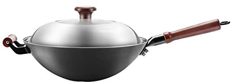 YYUINU Wok Padella Antiaderente, Padella Antiaderente, Wok Cinese, con Coperchio e Manico,34cm