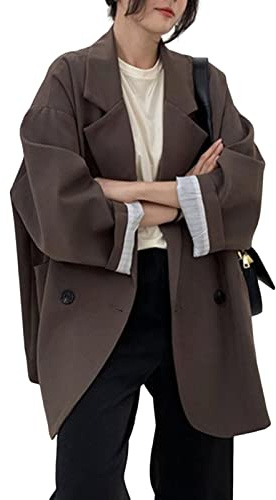 SHINROAD - Giacca da donna, cardigan a maniche lunghe con tasche, blazer oversize, autunno inverno, revers casual, giacca da completo, outerwear
