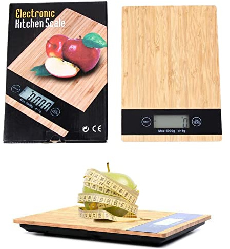 Balance alimentaire de cuisine | Balance de cuisine en bois de 5 kg pour la cuisine et la pâtisserie – Graduation précise de 1 g, onces et grammes pour perdre du poids, trempé