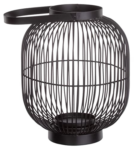 Brandsseller Portacandela antivento, Ø 22 x H 28,5 cm, in metallo con manico, design a griglia, colore nero, decorazione per interni ed esterni