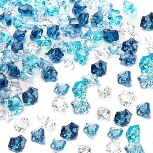 DomeStar 1050PCS Small Mixed Blue Fake Ice Rocks Vase Fillers, Aquarium Gravels Small Stones for Fish Tanks Decorations Home Table Scatter (0.4 * 0.6)