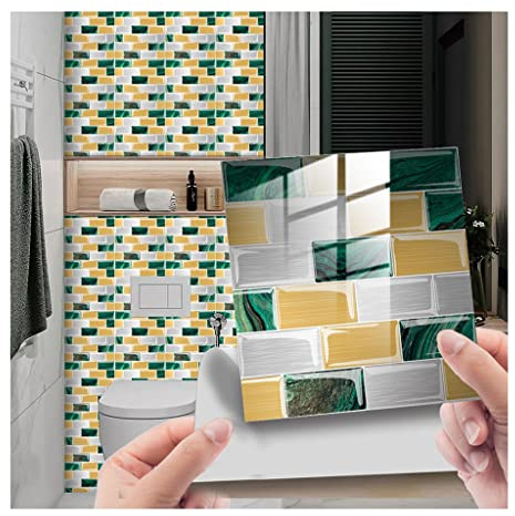 Fliesenaufkleber 3D Mosaik Fliesen Aufkleber,DIY Selbstklebende wasserdichte Klebrige Tapete,Geeignet Für Wohnmobil, Arbeitsplatte, Keramikfliese Und Marmor (Color : 50Sheets, Size : 15X15cm)