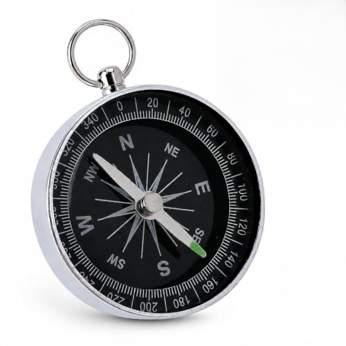 BOROCO Tragbarer Outdoor Kompass für Camping Wandern Sport und Navigation | Taschenkompass aus Aluminiumlegierung mit 44 mm Größe, Wasserfest und Stoßfest, Ausgestattet mit Anhängerring