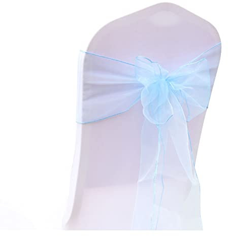 SHTGOI 10 fasce per sedie in organza, per matrimoni, compleanni, feste, ricevimenti, banchetti decorativi, 18 x 275 cm, azzurro