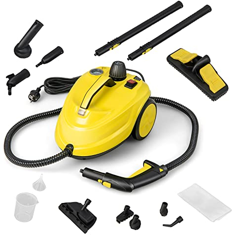 GiantexUK Steam Cleaner, 2000W Handheld Floor Steamer Cleaning Mop with Universal Wheel, 1.8L Tank and 13 Accessories, Professional-Grade Steamer for Cleaning Floors, Mattresses and Cars (Yellow)