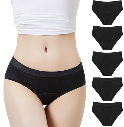 Anntry Culotte Menstruelle pour Femmes sous-vêtements Anti-fuites Physiologique en Coton de Protection à la Période Post-Partum Taille Mi-Haute Slips Lot de 5 (Doit être utilisé avec des tampons)