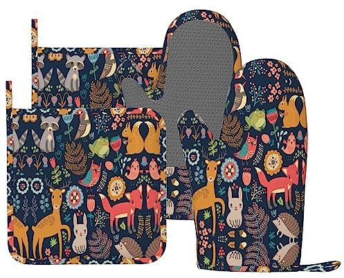 MIFSOIAVV Lot de 4 Gants Chaleur Maniques en Silicone Résistant à la Chaleur pour Cuisine, Pâtisserie, Barbecue