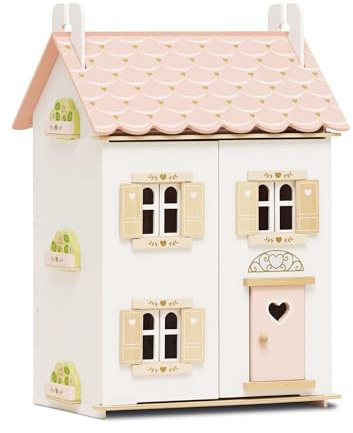 Le Toy Van - H124 - Casa de muñecas Rose Heart en Madera certificada FSC, 3 años, para niñas, 2 Pisos, l 44 x d 36 xh 66 cm, con persianas, Ventanas y Puertas Que se abren, Juego ecológico Montessori