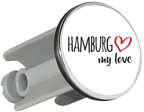 Huuraa Waschbeckenstöpsel Hamburg My Love Geschenk | Universal Stopfen 4cm höhenverstellbar Abflussstopfen Geschenkidee Stöpsel mit Motiv für das Waschbecken