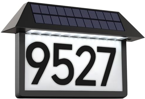 RigidBeam Solar Address Sign, Solar Powered Luminous House Number, Lighted Up Plaque Outdoor Waterproof for Patio Yard Home.