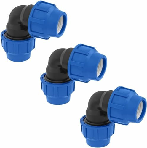 Raccordo a 90 gradi a Compressione 20 mm x 20mm – Raccordi per tubo dell’aqua a Gomito PP PN16 - Connettori per Tubi PE80, PE100 – 3 pezzi - Prato Erboso