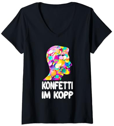 Damen Konfetti Im Kopf Fastnacht Fasching Jeck Karneval Kostüm T-Shirt mit V-Ausschnitt