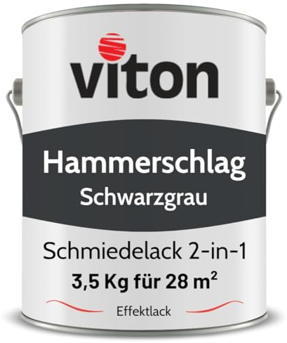 Viton Hammerschlaglack & Eisenglimmer - 3,5 Kg in Schwarzgrau - 2in1 Grundierung & Deckfarbe - Schmiedelack & Effektlack mit Glimmereffekt