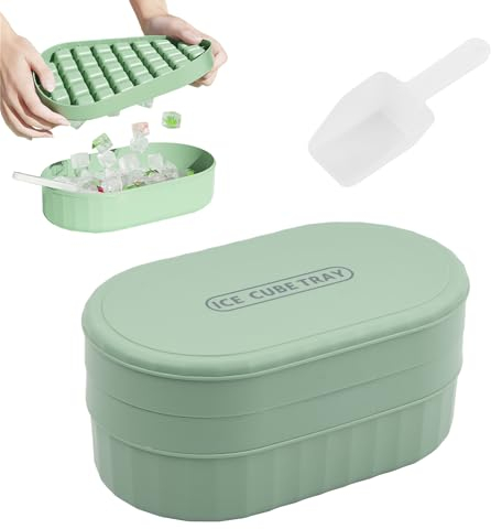 Nivofu Ice Cube Trays with Lid, 2 Tier Ice Cube Moulds Makes 72 Ice Cubes, with Ice Storage Box and 1 Ice Shovel, Stackable Ice Cube Trays Set, for Freezer, Whiskey, Cocktail and Other Drink