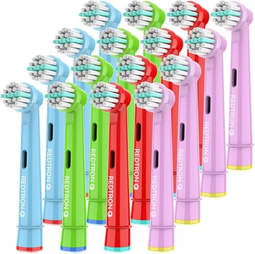 REDTRON Elektriska Tandborsthuvuden för Barn och Känsliga Tänder, Mjuka Borst, Oral B-kompatibla (16-pack)