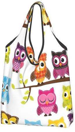 AABSTBFM Einkaufstasche mit Eulen auf Baumzweigen, bedruckt, faltbar, wiederverwendbar, wasserdicht, große Einkaufstasche, Einkaufstasche und Strandtasche, 1 Stück, Eulen auf Ästen, Einheitsgröße