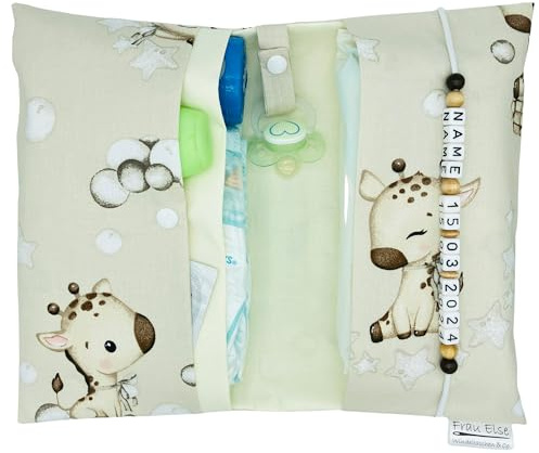 Große Windeltasche XXL mit Name personalisiert Wickeltasche - Tiere Giraffe beige creme - für Jungen und Mädchen