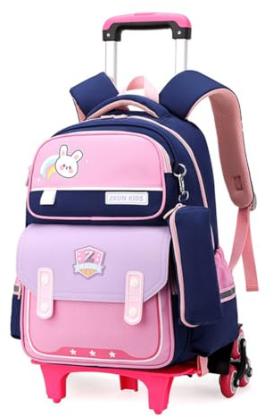 Voici et Voila Cartable Roulettes Fille Primaire Sac Roulettes Fille Lapin Trolley Sac a Dos Filles CP CE Sac Cabine Voyage Enfant ac Trousse 31x18x43cm