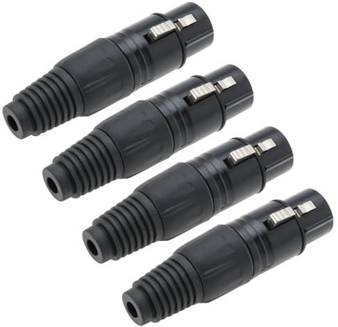 Create idea 4 Pin XLR Female Plugs Connectors Black Zinc Alloy Mic Plug Adapter Microphone Connector XLR Cable Ends Replacement Audio Socket for Headphone Amplifier