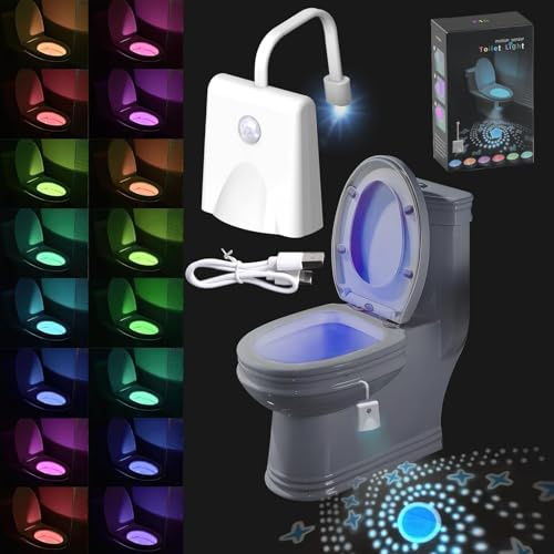 16 Colors Motion Sensor Toilet Night Light, USB Chargeable Light Inside Toilet Seat Adjustable Motion Activated Bathroom Sensor Lamp Projectable Toilet Seat Light Waterproof for Any Toilet (4m / 120°)