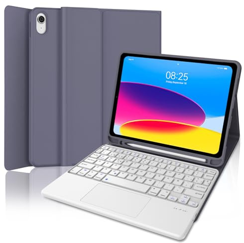 Teclado iPad A16 11/10 Generación (2025/2022) con Touchapd, Funda Teclado para iPad 10 Gen 10.9/11 Generación 11 Pulgadas, Español Ñ Bluetooth Magnéticamente con Despetar/Dormir Auto Funda, Púrpura