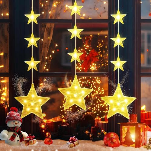 Funmo LED Saugnapf Weihnachten Lichter,Vorhang Licht,Weihnachts Lichterkette,Lichtervorhang Weihnachten Fenster, LED Weihnachtsbeleuchtung Hängende