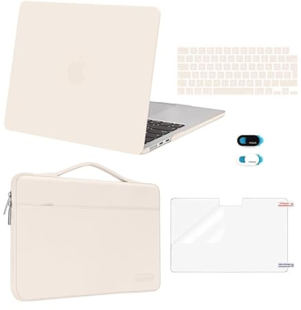 MOSISO Kompatibel mit MacBook Air 13 Zoll Hülle M5 M4 M3 M2 2026-2022 13,6 | Passgenau, Kratzfest, Hartschale&Laptoptasche&Tastaturschutz&Webcam Cover&Displayschutz A3449 A3240 A3113/2681