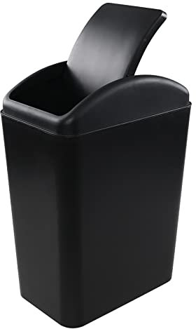Begale 15 L Plastic Swing Top Waste Bin, Plastic Trash Bin with Swing Top Lid, Black