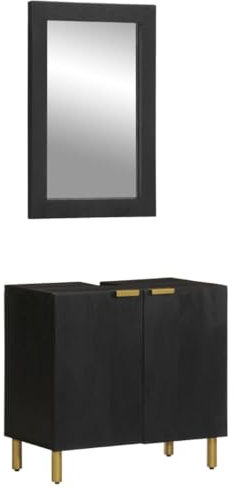 LAPOOH 2-TLG. Badmöbel-Set Schwarz Holzwerkstoff, Badezimmermöbel Set, Badezimmerschrank, Badschrank, Bathroom Furniture Sets, Bad Möbel Modern Set, Badmöbel - 3309994