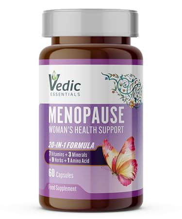 Vedic Menopause Supplement | 20 Vitamins, Minerals & Herbs- Red Clover, Sage, Primrose, Flaxseed, Ginseng | Perimenopause, Menopause Support- Hot Flashes Relief, Mood Swings, Fatigue | UK Made, Vegan