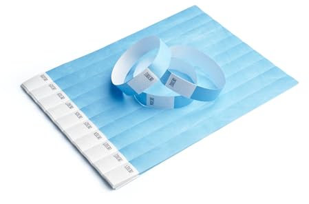 iboo 500 Pulseras de Papel Tyvek Azul claro para Control y Seguridad - Para Eventos, Fiestas, Festivales y Viajes - Pulseras de Entrada