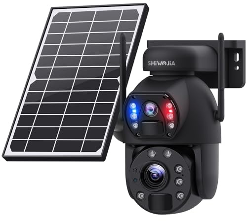 SHIWOJIA Telecamera di Sorveglianza WiFi Esterno, 20X Zoom 6 MP 360° PTZ Telecamera Esterna Solare con Doppia Lente, 100m Visione Notturna a Colori, PIR Smart Detection, Audio Bidirezionale