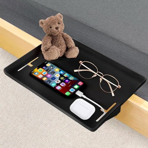 Kongming Nachttisch Regal Betttablett klemmbar hängend ans Hochbett Bett Organizer Bettablage zum einhängen mit Kabelbuchtens für Studentenwohnheim und Kinderzimmer (schwarz)
