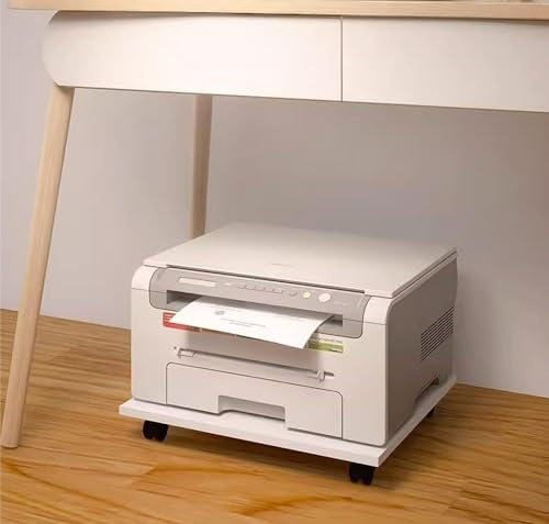 Rollender Druckerständer mit 4 Lenkrollen, mobiler Druckerwagen für Büro, weiß, Untertisch-Druckerablage mit Pflanzenständer, 59 x 44 x 6,6 cm