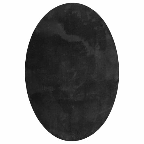 vidaXL Teppich HUARTE Schwarz 160 x 230 cm 100% Polyester | Die moderne Kreisform passt perfekt in jedes Zuhause, Aus 100% robustem Polyester gefertigt, Einfach regelmäßig absaugen,