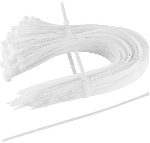 KEILEOHO 100 stycken buntband vit, 600 x 9 mm självlåsande buntband av nylon långt för industri, trädgård