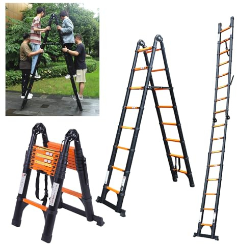 JADDUO Teleskopleiter 5 m Aluminium-Klappleiter | Stabilisator, 150 kg Tragkraft, Vielseitig einsetzbar für Haus, Dach, Camping & Werkstatt, Platzsparend, Sicher