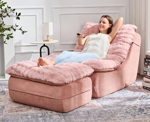 Hobestluk Sofa Couch Foam Sofa for Small Spaces Comfy Sofas with footrest Couch Recliner Small Sofas for Living Room, Bedroom, Apartment (Pink)