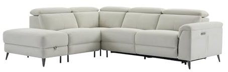 Vente-unique-Ecksofa Relaxsofa elektrisch - Stoff - Ecke Links - Beige - MAKORO