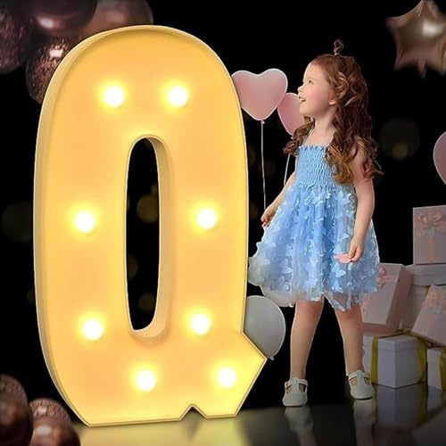 IINCOOY 4FT Light Up Letters Marquee Birthday Decoration, Big Mosaic Letter A-Z, Large Letters With Lights Cardboard Pre-Cut Frame Giant Cut-Out Thick Foam Board Sign Prom Party Anniversary(Q,120cm)