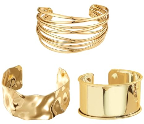 3 Pièces Bracelets, bracelet manchette femme de Bras Bracelet Manchette pour Femmes girls Or Brassard Réglable Ensemble Minimaliste Simple Grec Brassard Bijoux De Mariage