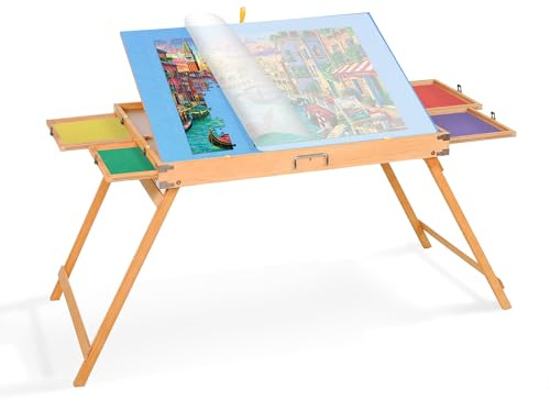 Puzzle Board Tisch 1500 Teile Puzzle für Erwachsene mit Ablageablage Tragbare Puzzletische Neigbar Faltbarer Puzzletisch (Bein-Blau)