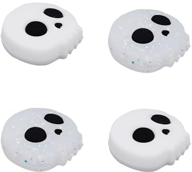 4st Tumgrepp Kompatibla med Switch 2, Vita och Glitterskalledesignade Halkfria Silikonjoystickkåpor Ergonomiska Kontrollspaksknappskydd för Spelare Bekvämt Grepp
