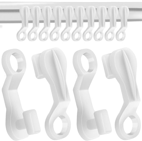 100 PCS Curtain Track Gliders Hook, White Plastic Curtain Glider Hooks,Runners Drapery Track Glider Hooks,Easy Fit Curtains Rail Sliding Hooks for Windows Door Shower.