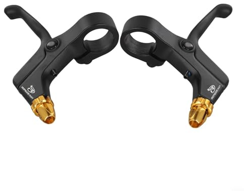 Manetas de freno ergonómicas de 2 dedos para bicicletas de montaña para niños, aleación de aluminio ligera para un mejor rendimiento de frenado (dorado)