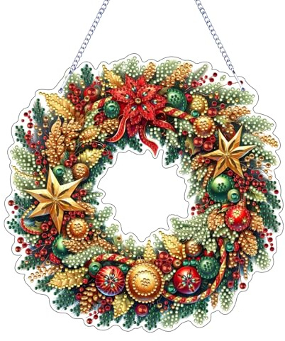 Hekasvm Diamond Painting - Ciondolo a forma di ghirlanda di Natale, decorazione per finestre, decorazione da appendere alle finestre, per bambini, finestre e ingresso (A)