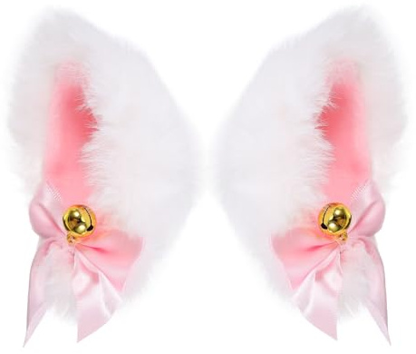 HANABASS Katzenohren Haarnadeln mit Realistischem Kaninchenfell Imitat Weiße Cosplay Haarspangen für Kostümparty Bequemer und Niedlicher Katzenohren Kopfschmuck